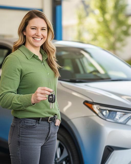Smiling Calgary customer holding car keys beside a freshly serviced vehicle