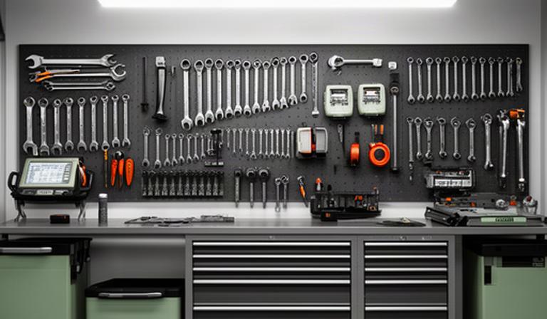 Organised automotive tool wall with service equipment in a clean Calgary workshop