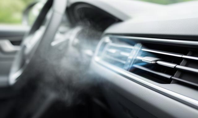 Clean vehicle air conditioning vents blowing cool air inside a modern cabin