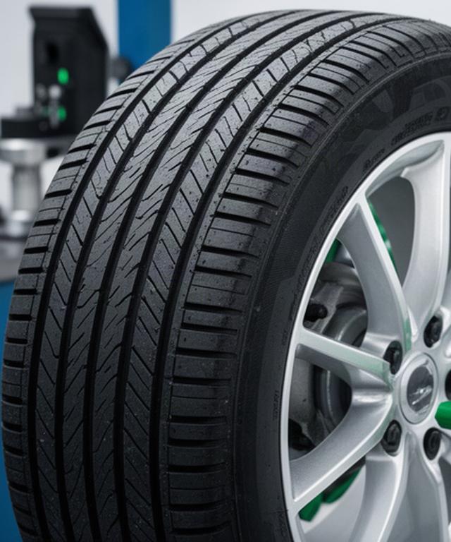 Detailed tyre tread and alloy wheel ready for balancing