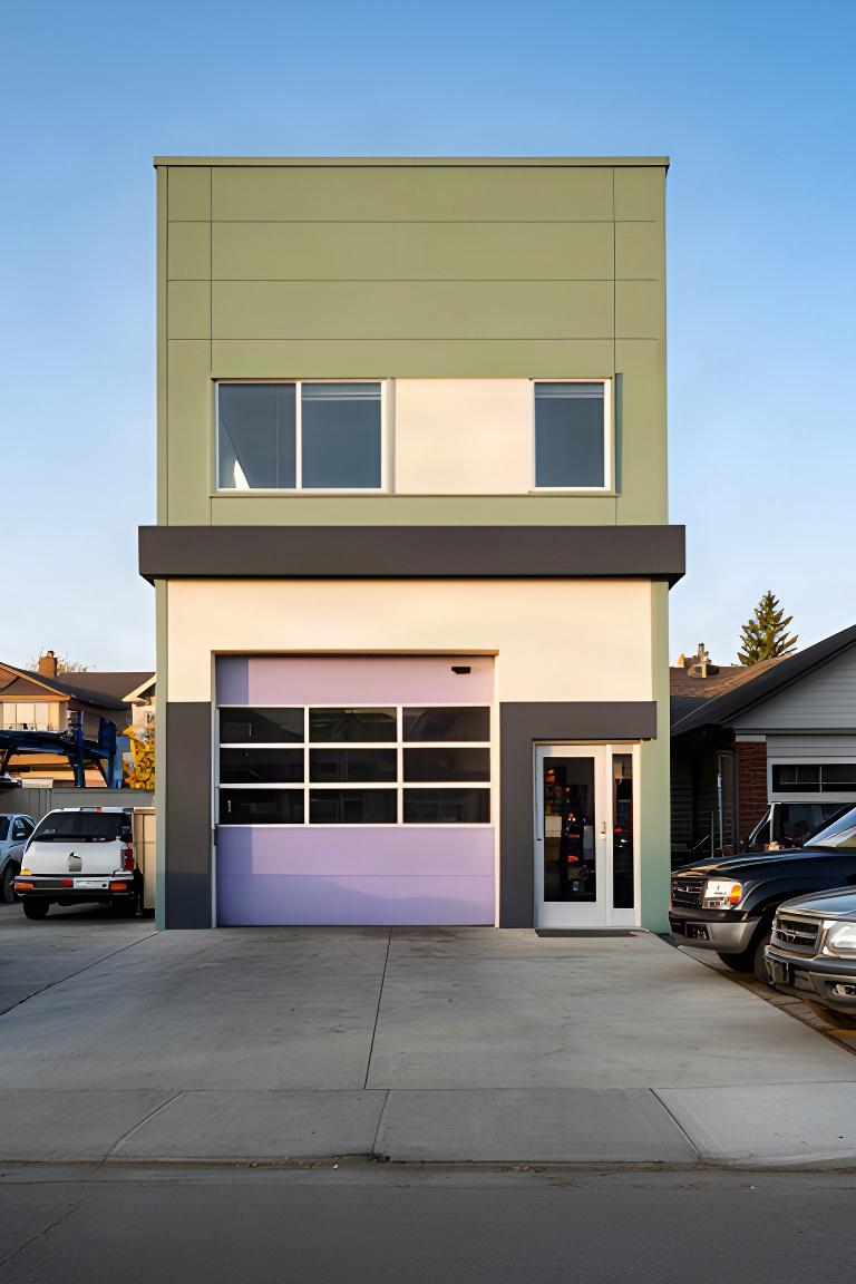 Exterior of a neighbourhood automotive repair shop in Calgary on a clear afternoon