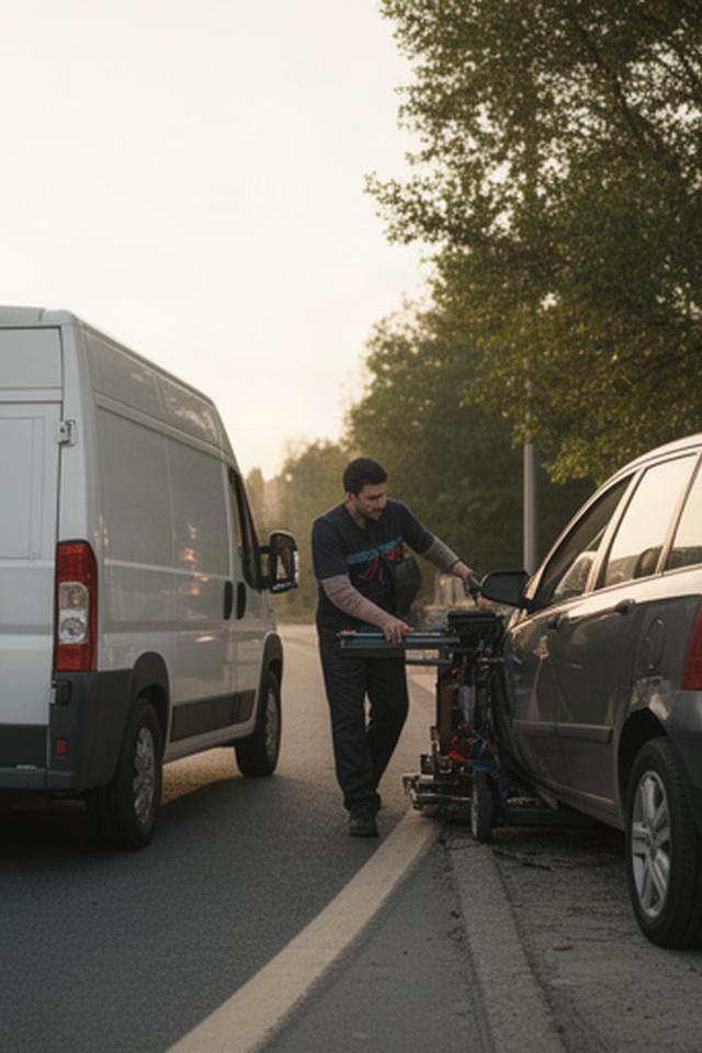 Mobile mechanic van arriving to inspect a vehicle at the roadside