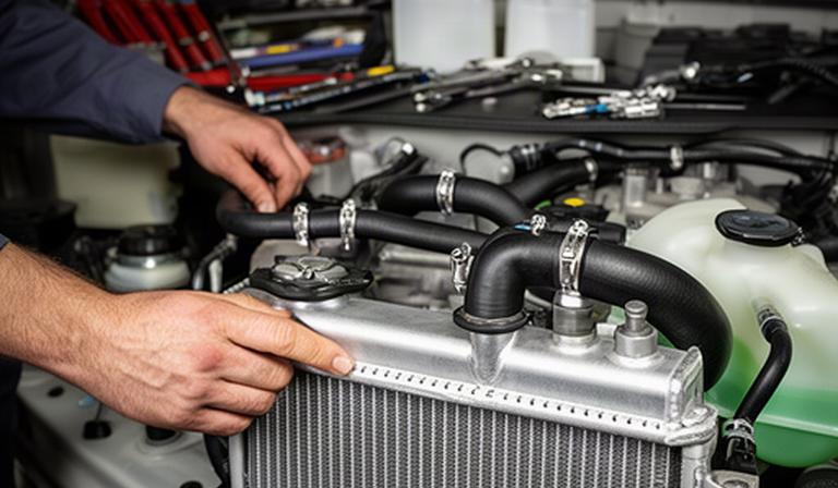 Radiator and cooling hoses inspected during engine cooling service