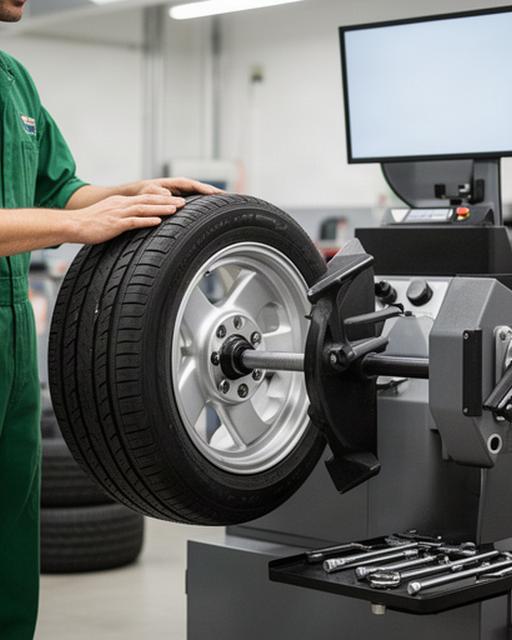 Technician balancing a wheel on precision equipment in a Calgary workshop